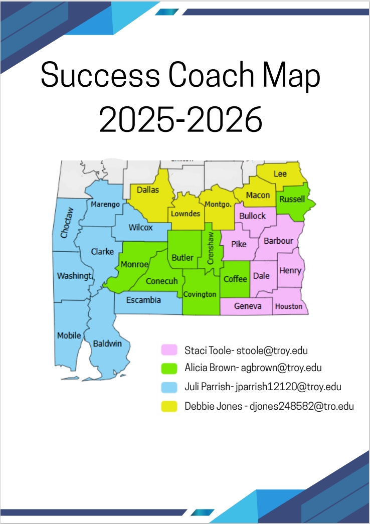 A region map defining success coach areas in the southeast region