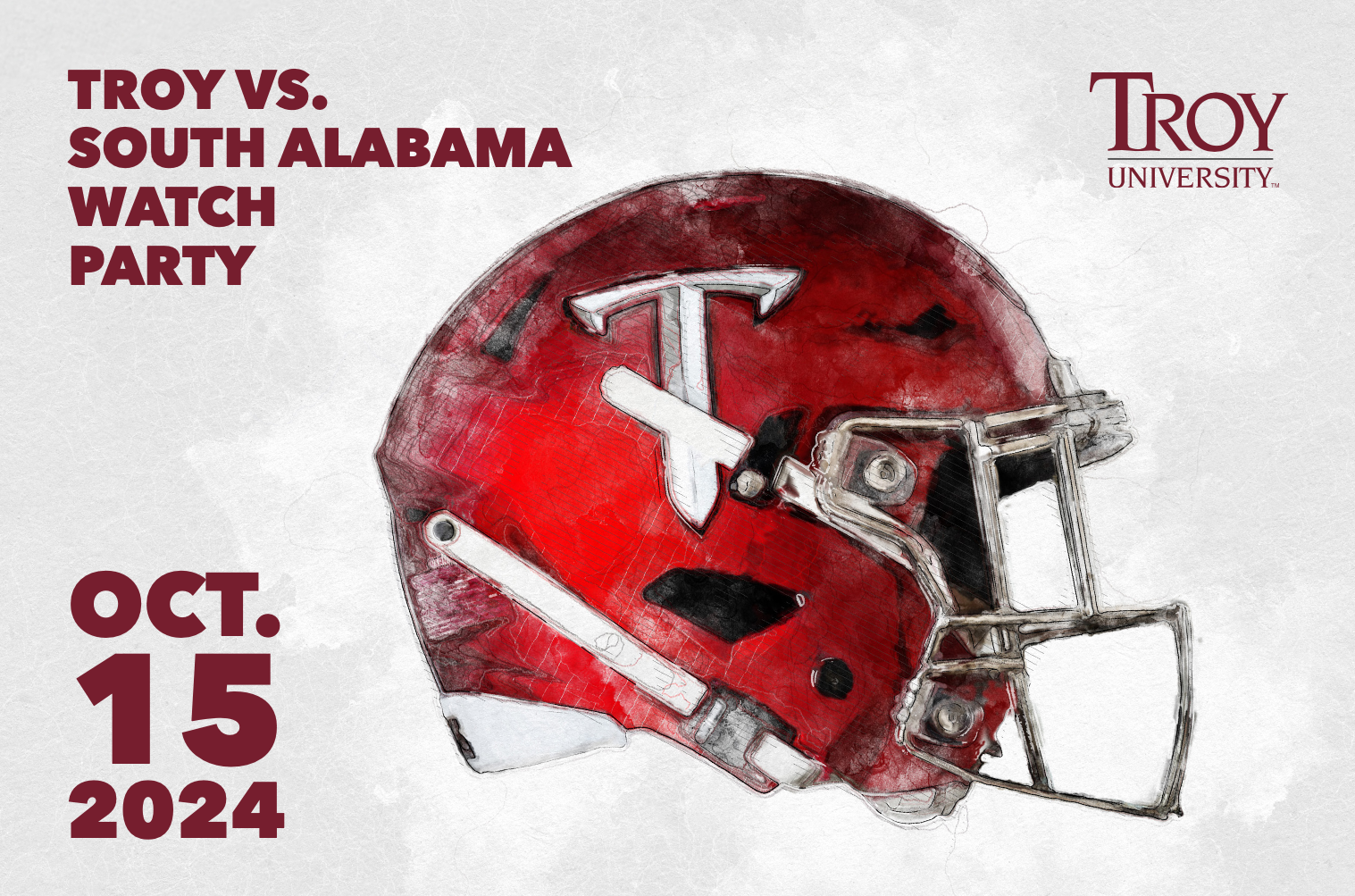 invitation to TROY vs. South Alabama watch parties on Oct. 15.