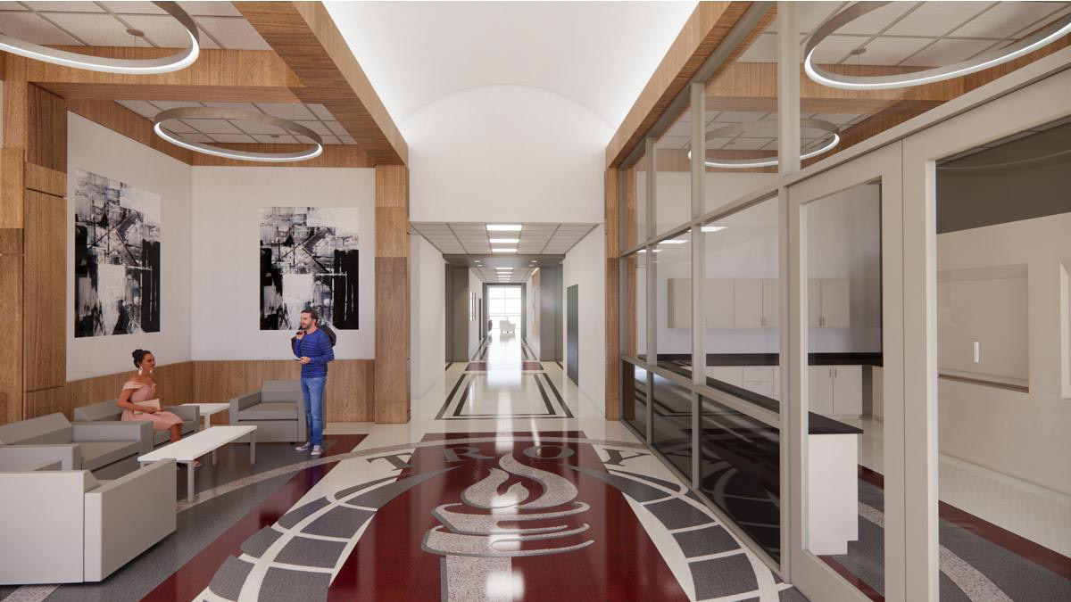 Center for Materials and Manufacturing Sciences rendering of East lobby from door.