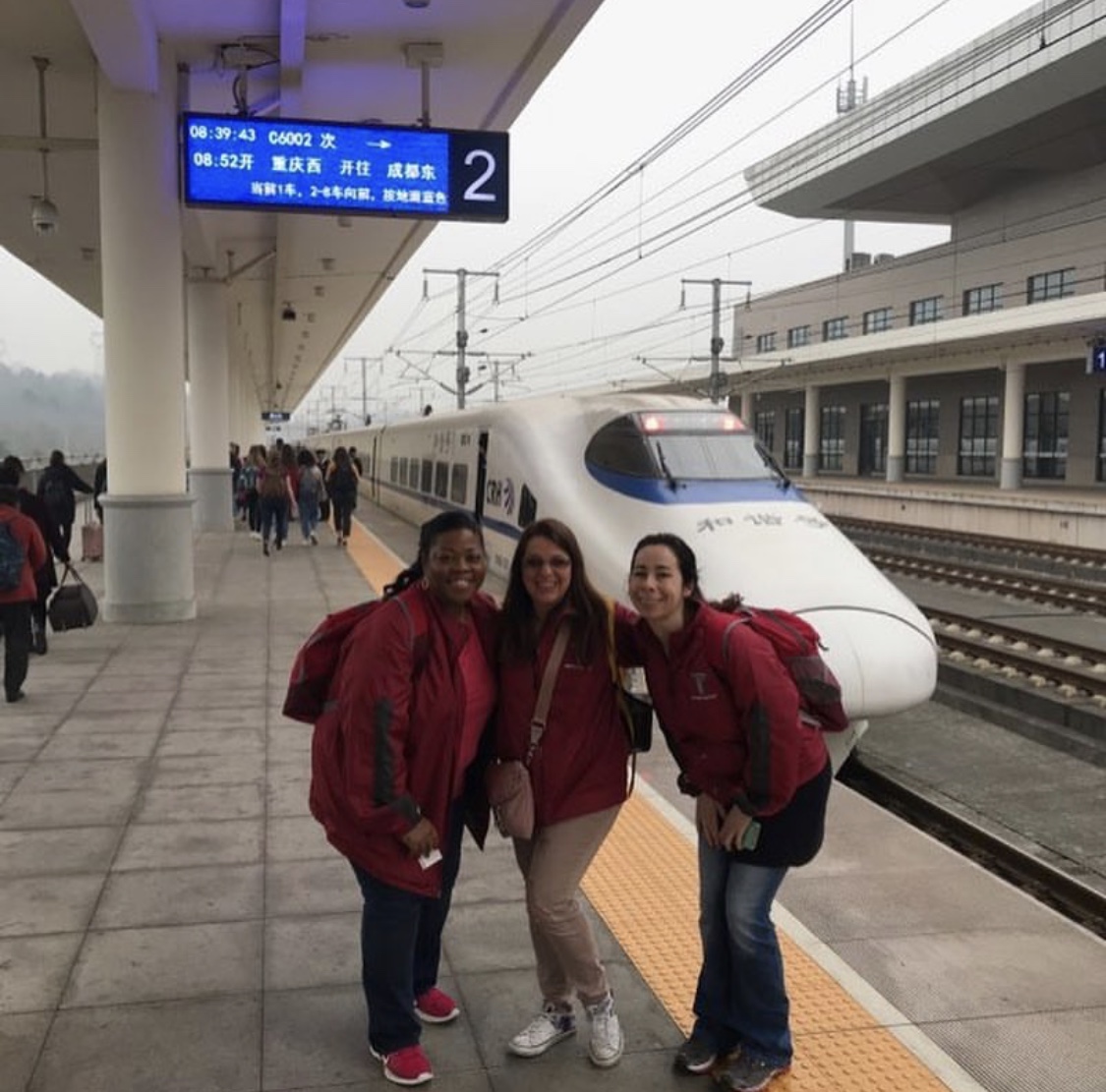 Dr. Price and her students getting ready to board the bullet train in China