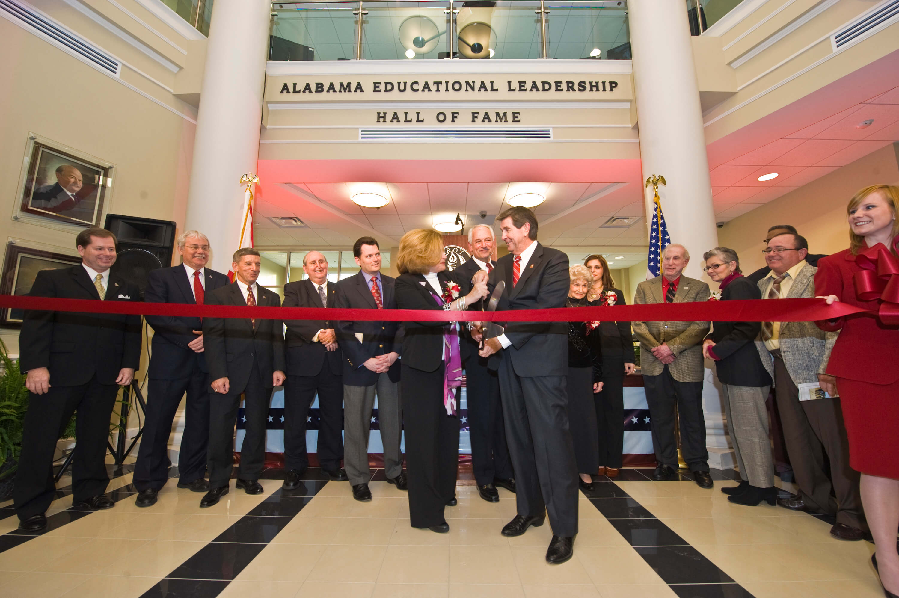 First Lady Janice Hawkins and Gov. Bob Riley officially open Jack Hawkins, Jr. Hall on the Troy Campus.