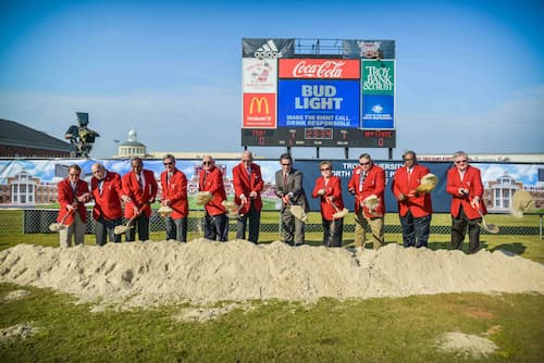 Chancellor Hawkins is joined by University Trustees and then-Director of Athletics Jeremy McLain to break ground on the North End Zone complex – an addition to Veterans Memorial Stadium that will close in the bowl and expand seating and services to student athletes.