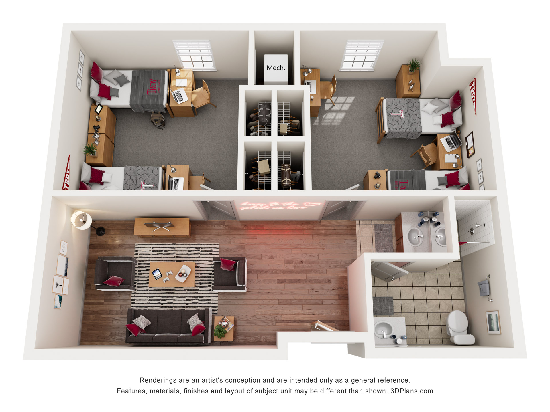 Newman Hall quad room floor plan. 