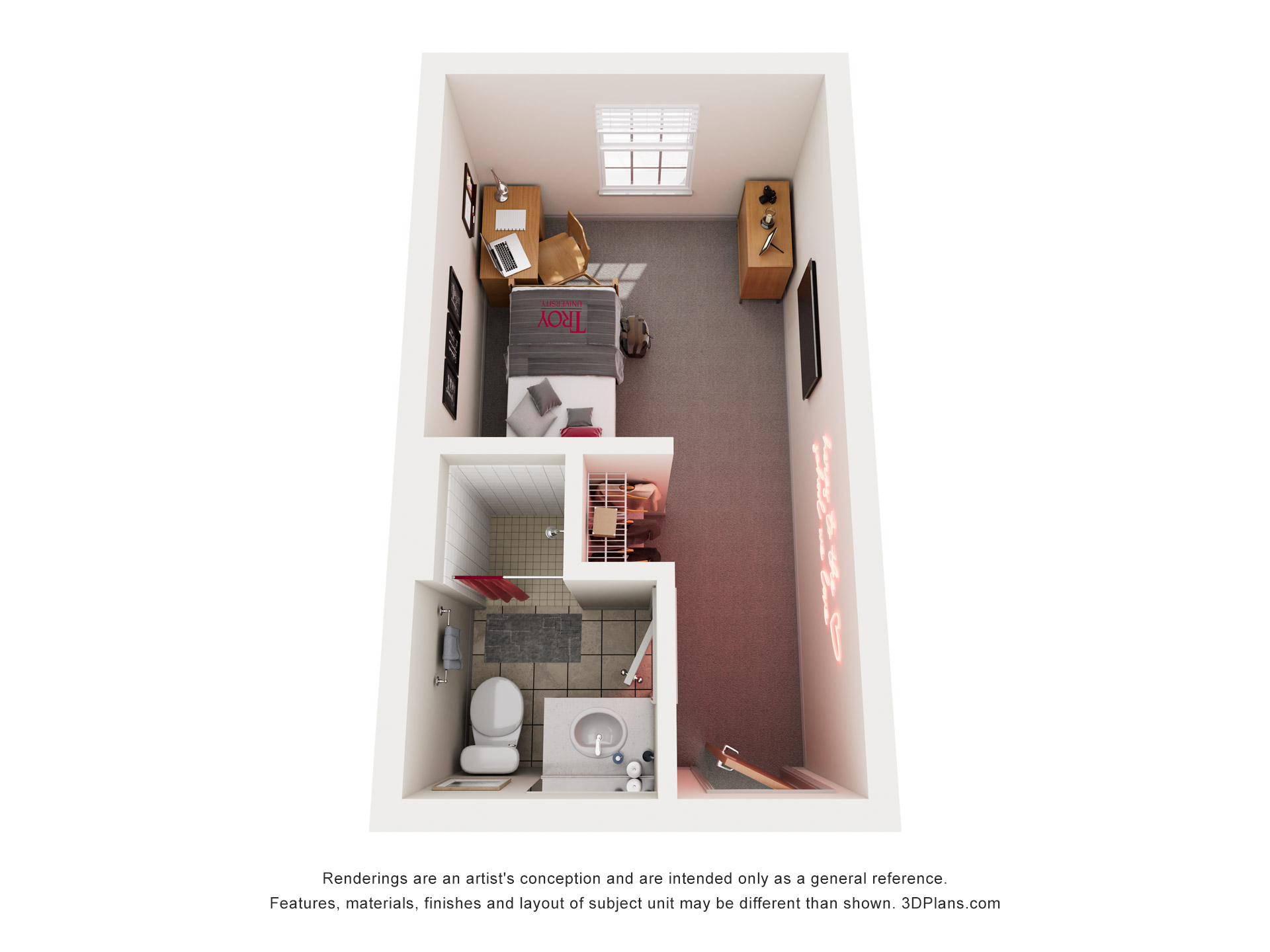 Rushing Hall standard single room floor plan