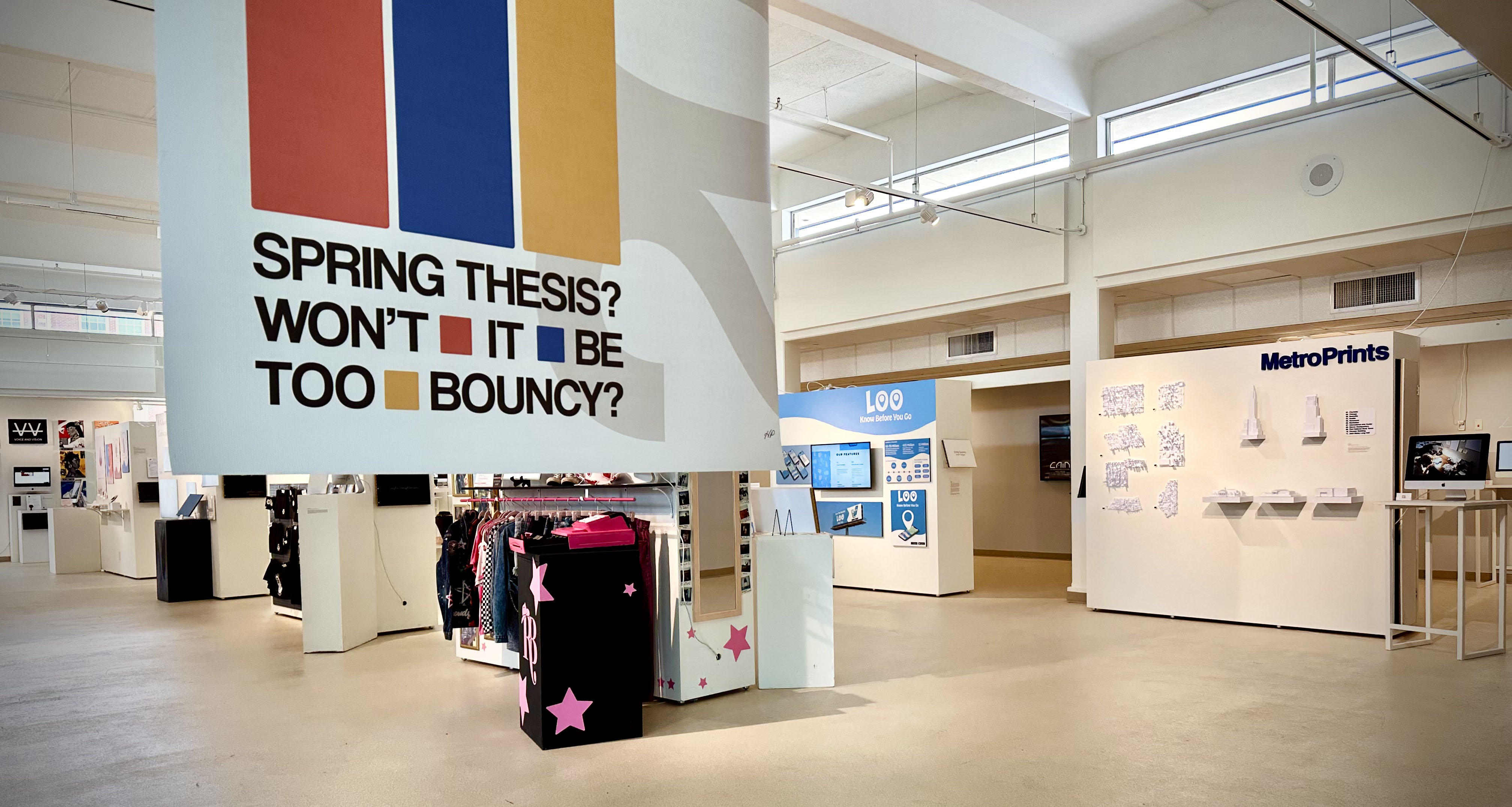 Image of Spring Thesis banner with student work featured in background.