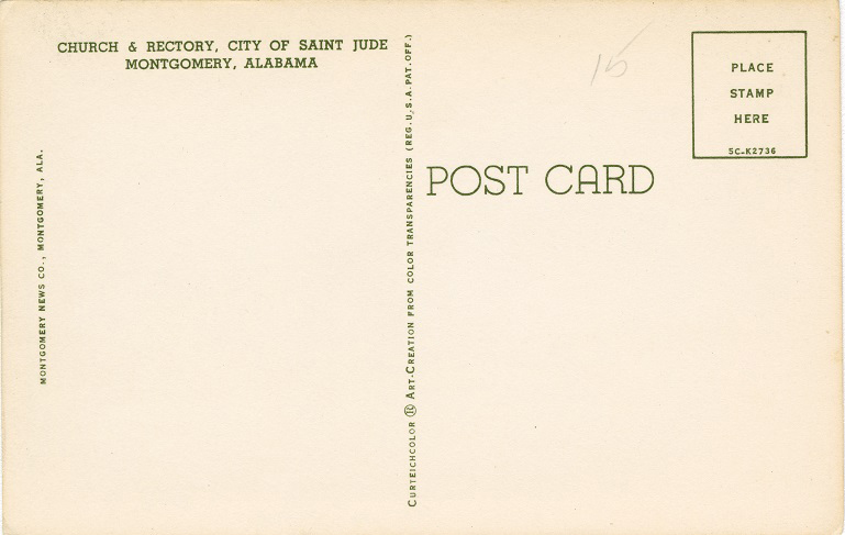 Postcard Back - City of Saint Jude, Montgomery