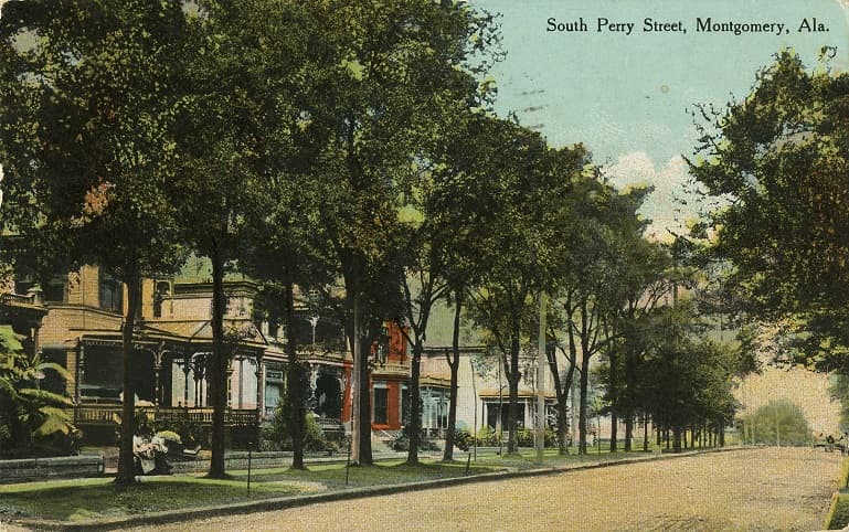 Color print of residential South Perry Street, Montgomery, Alabama. Postmarked October 27, 1911.