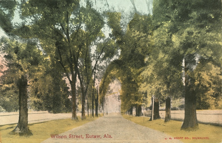Color print of unpaved Wilson Street in Eutaw, Alabama.