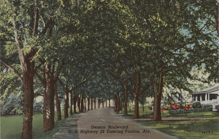 Color print of residential Denson Boulevard in Fairfax, Alabama.