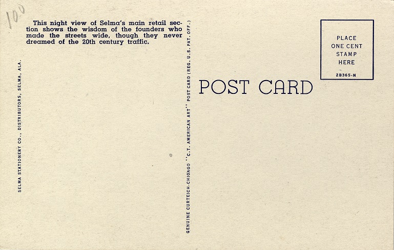 Postcard Back - Selma: Broad Street