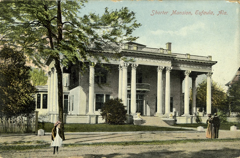Color print of two-story Shorter Mansion in Eufaula, Alabama.