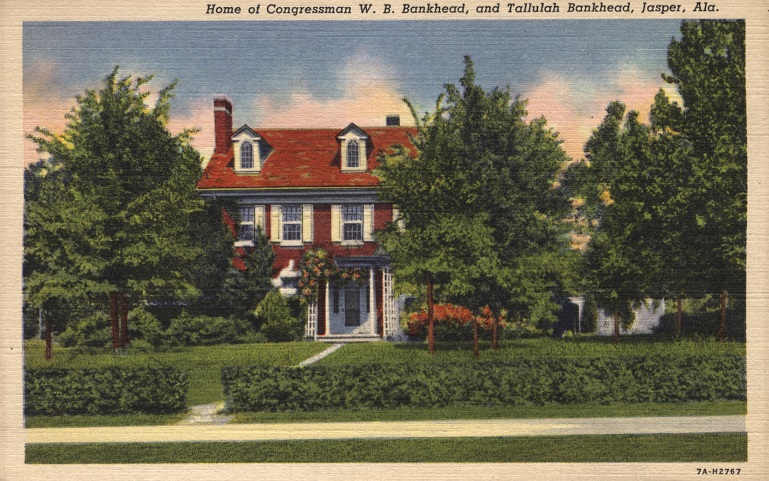 Color print of two-story home of Congressman W.B. Bankhead in Jasper, Alabama.