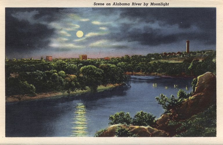 Color print of the Alabama River by moonlight in Montgomery, Alabama.