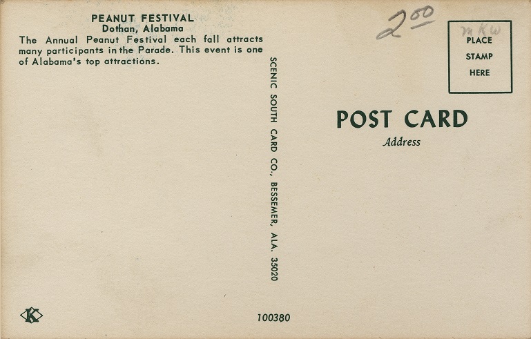 Postcard Back - Peanut Festival, Dothan