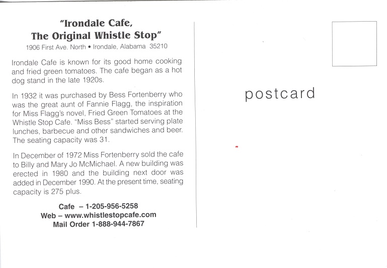 Postcard Back - Irondale Café, Irondale