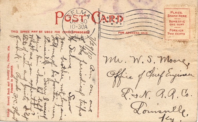 Postcard Back - Old Depot Museum, Selma