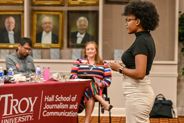 Student participating in speech contest