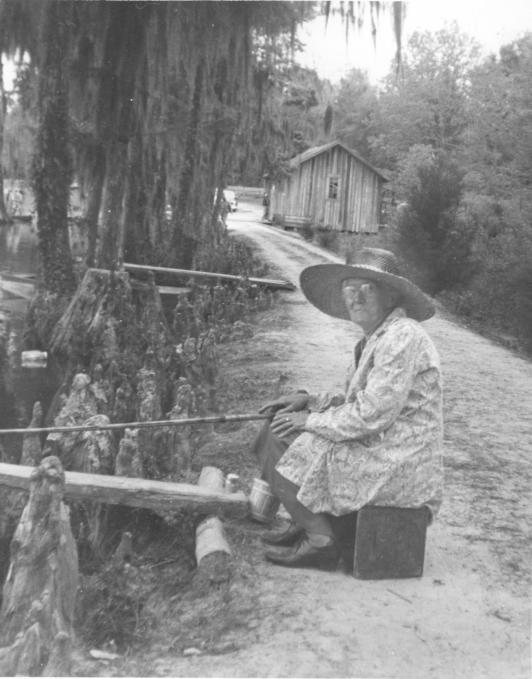 Mrs. Kitty Pate, wife of Dr. W. E. Pate, Sr., fishing at Bazemore Mill Pond in Houston Co., AL. Photo taken by Benjamin S. Pate, Jr.